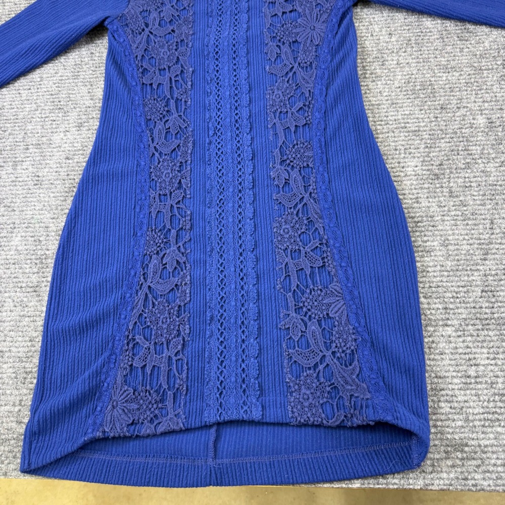 Free People Royal Blue Ribbed Knit Lace Panel‎ Dress Small cottage cor whimsical - Picture 5 of 16